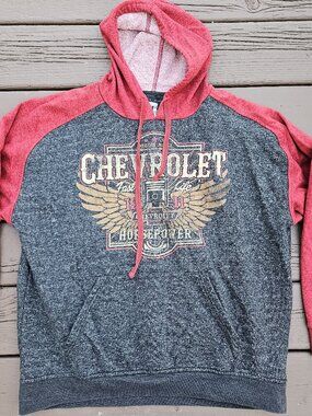 Chevrolet Fast Life Horsepower Graphic Red and Gray Hoodie Men's Size XXL GM